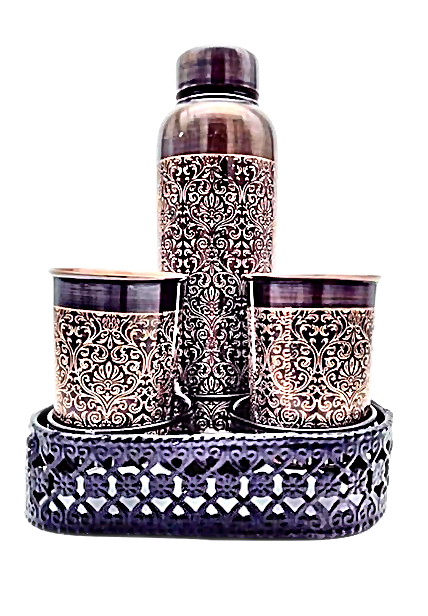 Copper Etching Oreo Bottle With Two Glasses Gift Set